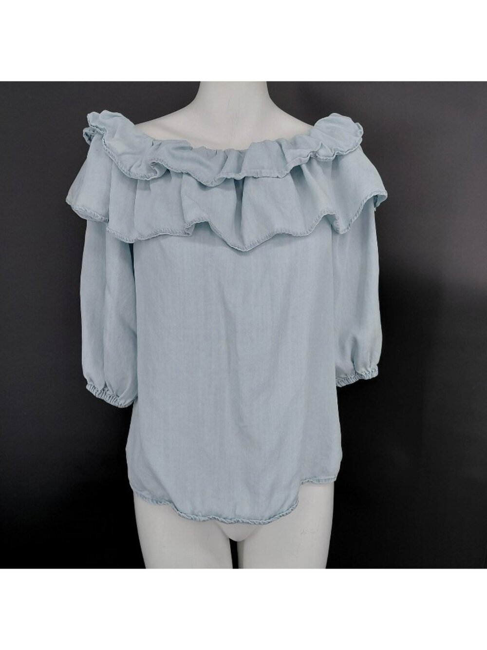 Sam Jess Blouse Shirt Women Medium Blue Off Shoulder Ruffle Tunic Top Boho Dress